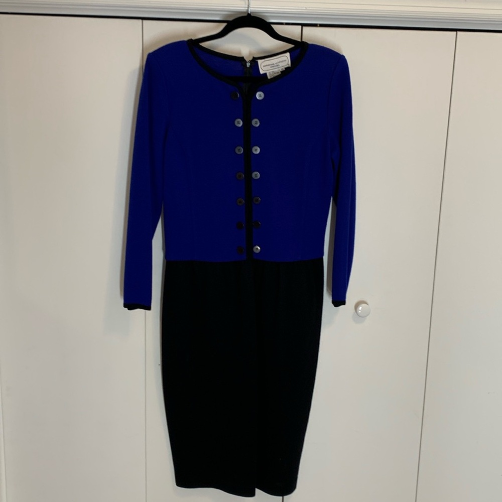 Adrienne Vittadini women’s sweater dress. Royal blue top and black bottom